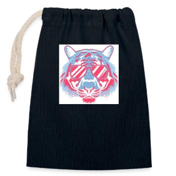 Tigre avec des lunettes de soleil - Sac cadeau en coton avec cordon (14 x 20 cm) - bleu marine - Devant