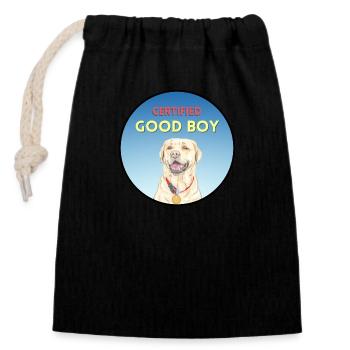 Zertifizierter Good Boy Belohnung Goldie - Verschließbarer Geschenkbeutel aus Baumwolle (14x20cm) - Schwarz - Vorne