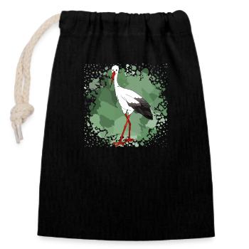 Storch - Verschließbarer Geschenkbeutel aus Baumwolle (14x20cm) - Schwarz - Vorne