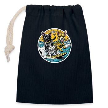 Un chat et des chiens surfant ensemble : meilleurs amis - Sac cadeau en coton avec cordon (14 x 20 cm) - bleu marine - Devant