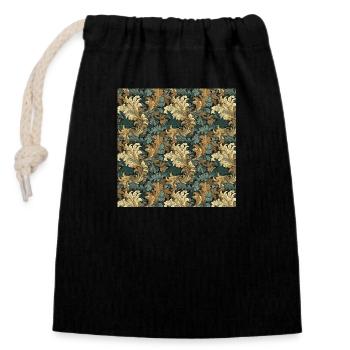 Leaves Seamless Pattern Leaf Foliage Nature Print - Closable cotton gift bag (14x20cm) - black - Front