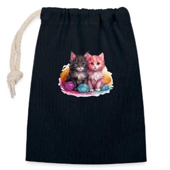 Zwei Kätzchen mit Wollknäuel im Vektorgrafik Stil - Verschließbarer Geschenkbeutel aus Baumwolle (14x20cm) - Navy - Vorne