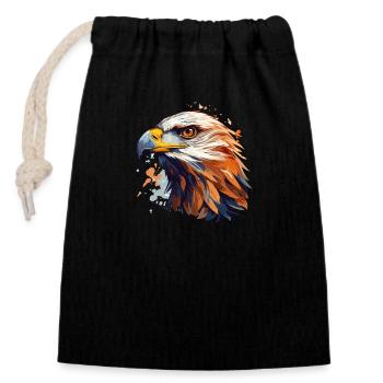 Oiseau de proie à tête d’aigle - Sac cadeau en coton avec cordon (14 x 20 cm) - noir - Devant