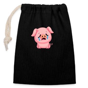 Pig cries sadly - Closable cotton gift bag (14x20cm) - black - Front