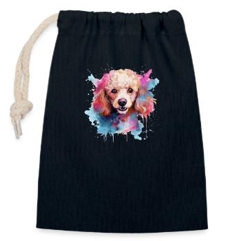 chien caniche - Sac cadeau en coton avec cordon (14 x 20 cm) - bleu marine - Devant