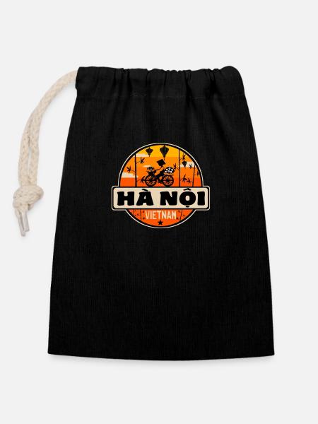 Hanoï Vietnam - Sac cadeau en coton avec cordon (14 x 20 cm) - noir