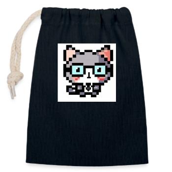 Cat Professor Teacher, Laboratory Technician, Glasses, pixel art - Closable cotton gift bag (14x20cm) - navy - Front