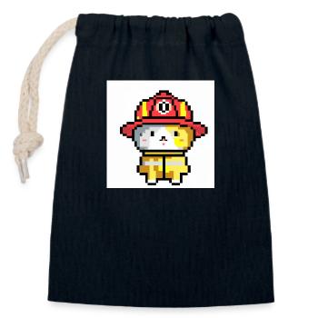 Pompier chat, Uniforme, Pixel Art - Sac cadeau en coton avec cordon (14 x 20 cm) - bleu marine - Devant