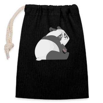 Trauriger Panda - Verschließbarer Geschenkbeutel aus Baumwolle (14x20cm) - Schwarz - Vorne