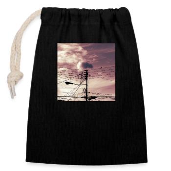 The bird on the cables - Closable cotton gift bag (14x20cm) - black - Front