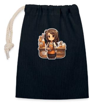 Kawaii Anime Girl: Working - Closable cotton gift bag (14x20cm) - navy - Front