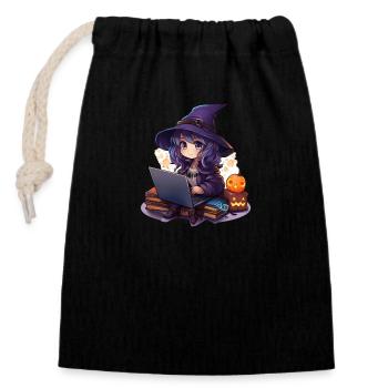 "Enchanting Witch Magic: Cartoonish Cutie!" - Closable cotton gift bag (14x20cm) - black - Front