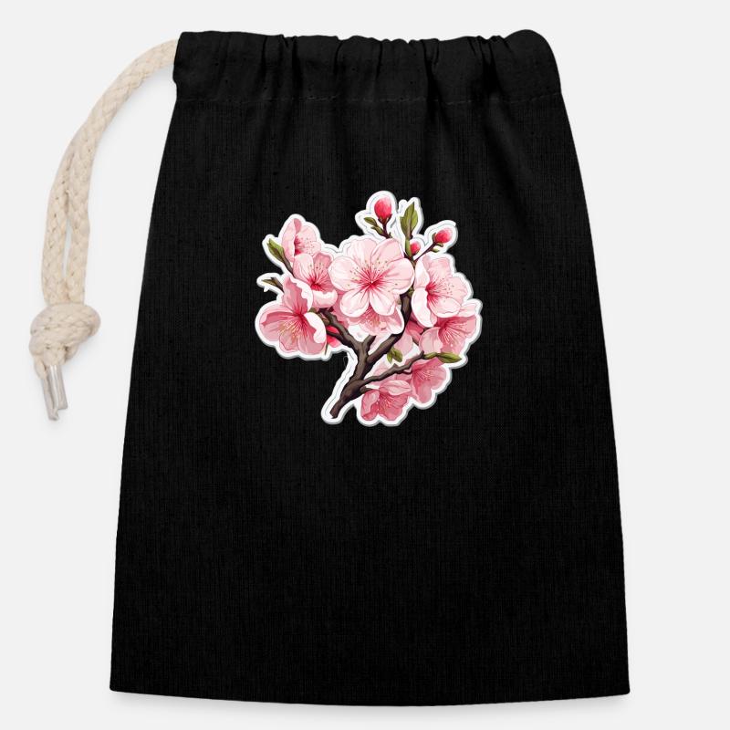 Cherry blossom - Closable cotton gift bag (14x20cm) - black