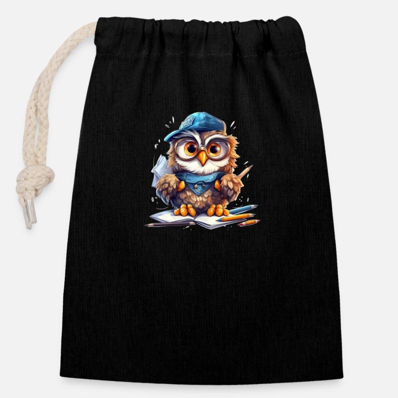 La marque de commerce Wise Owl - Sac cadeau en coton avec cordon (14 x 20 cm) - noir