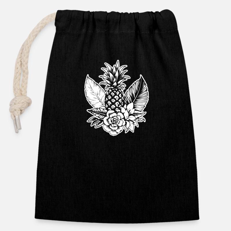 Ananas - Verschließbarer Geschenkbeutel aus Baumwolle (14x20cm) - Schwarz