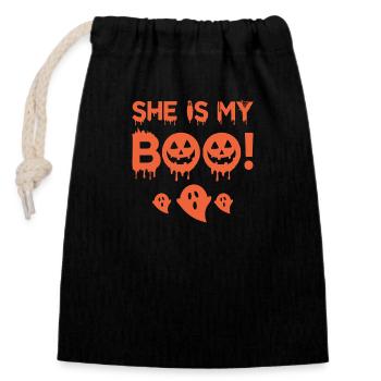 She is my Boo! - Verschließbarer Geschenkbeutel aus Baumwolle (14x20cm) - Schwarz - Vorne