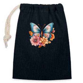 beautiful, imaginatively drawn butterfly - Closable cotton gift bag (14x20cm) - navy - Front