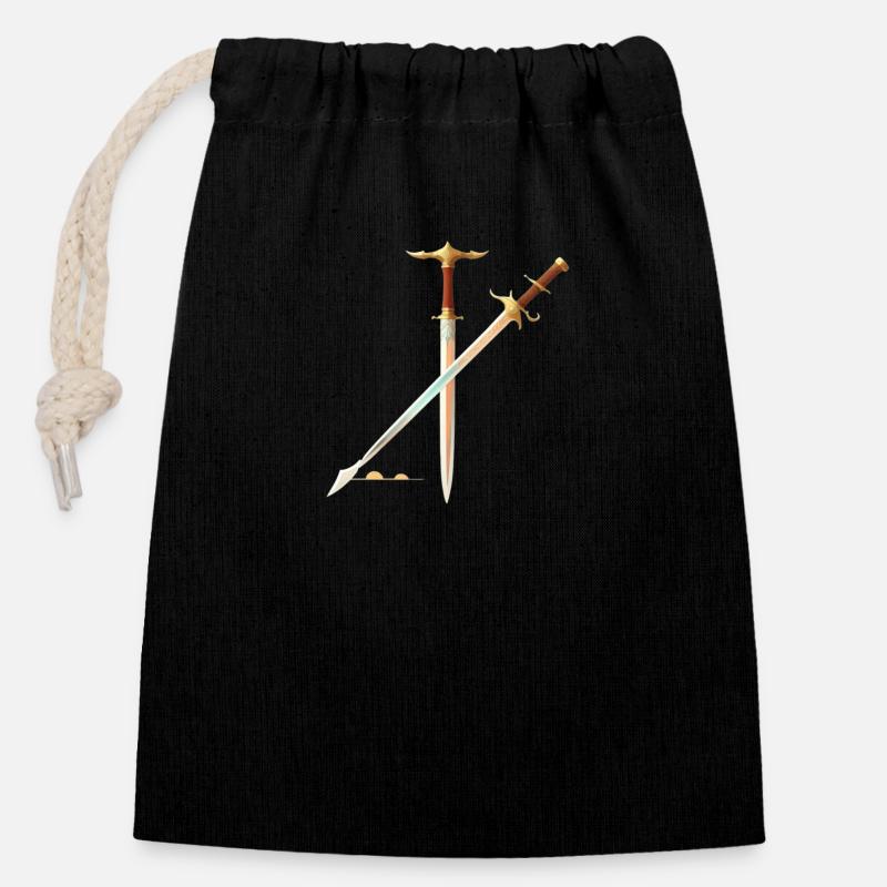 Épées de l’été - Sac cadeau en coton avec cordon (14 x 20 cm) - noir
