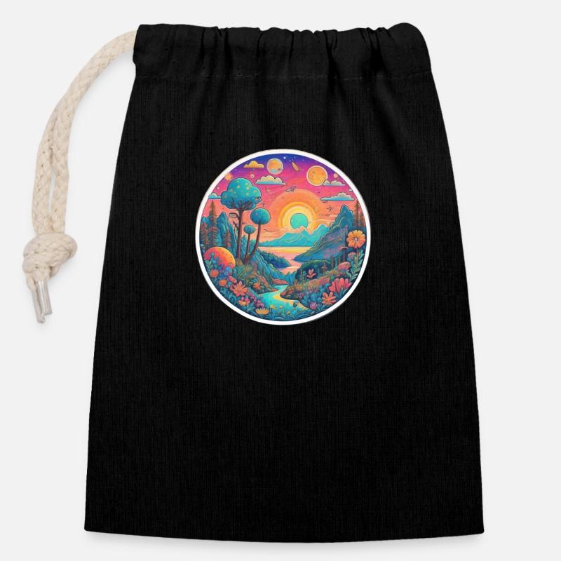 nice summer view, water flow with sun and mountain - Closable cotton gift bag (14x20cm) - black