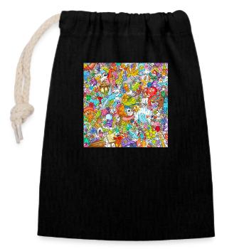 Kids Drawing - Closable cotton gift bag (14x20cm) - black - Front