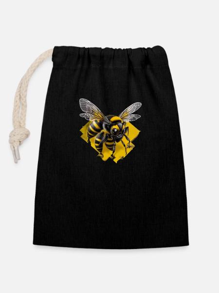 Les abeilles adorent - Sac cadeau en coton avec cordon (14 x 20 cm) - noir
