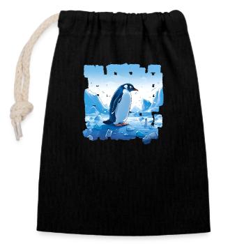 Les pingouins, les habitants de l’Antarctique - Sac cadeau en coton avec cordon (14 x 20 cm) - noir - Devant