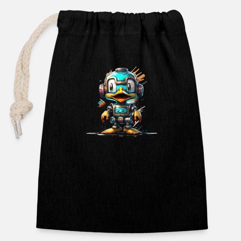 Robot Duck - Closable cotton gift bag (14x20cm) - black