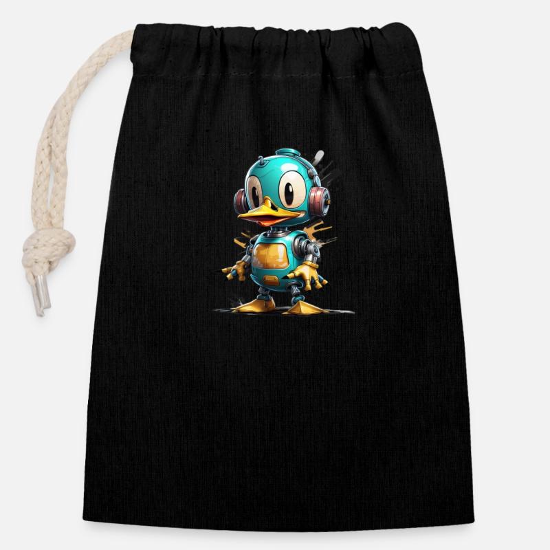 Robot Duck - Closable cotton gift bag (14x20cm) - black