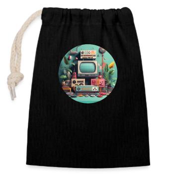 Gaming Nostalgia - Trendy Motif - Closable cotton gift bag (14x20cm) - black - Front