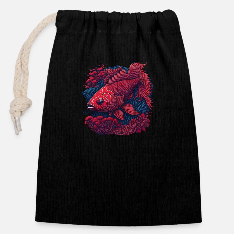 wunderschöner Fisch - Verschließbarer Geschenkbeutel aus Baumwolle (14x20cm) - Schwarz
