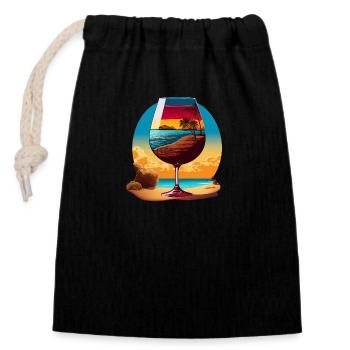 Red wine on the beach - Closable cotton gift bag (14x20cm) - black - Front