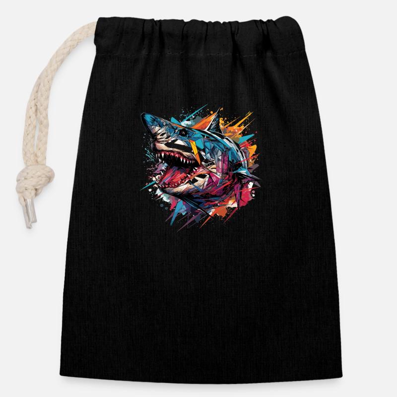 Shark abstract - Closable cotton gift bag (14x20cm) - black