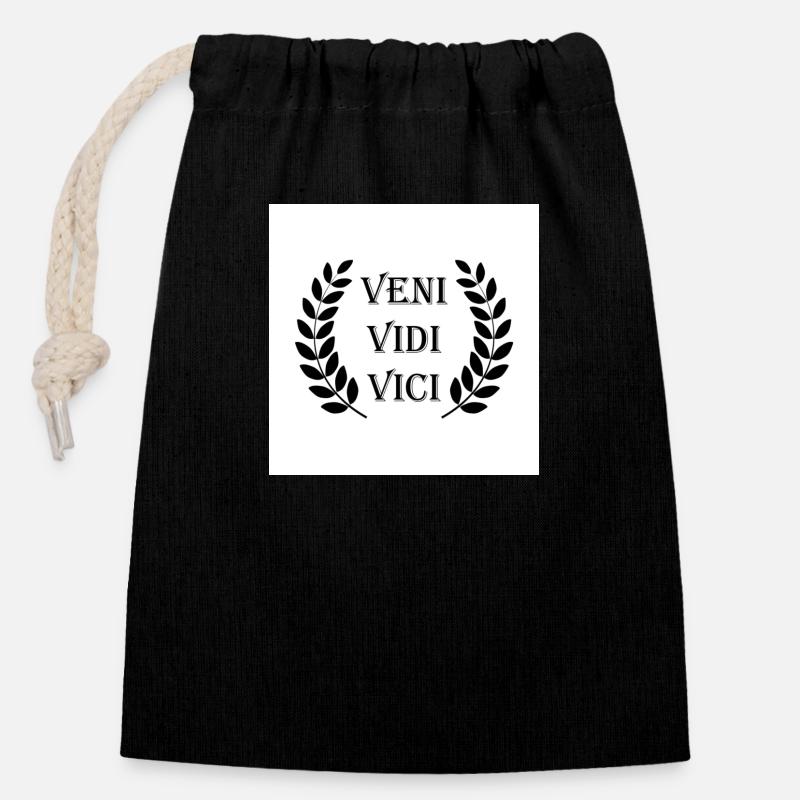 Veni Vidi Vici Design - Sac cadeau en coton avec cordon (14 x 20 cm) - noir