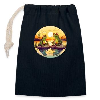 Two frogs enjoy the sun's rays - Closable cotton gift bag (14x20cm) - navy - Front