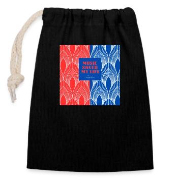 "Music saved my life " print -Design 1 - Closable cotton gift bag (14x20cm) - black - Front
