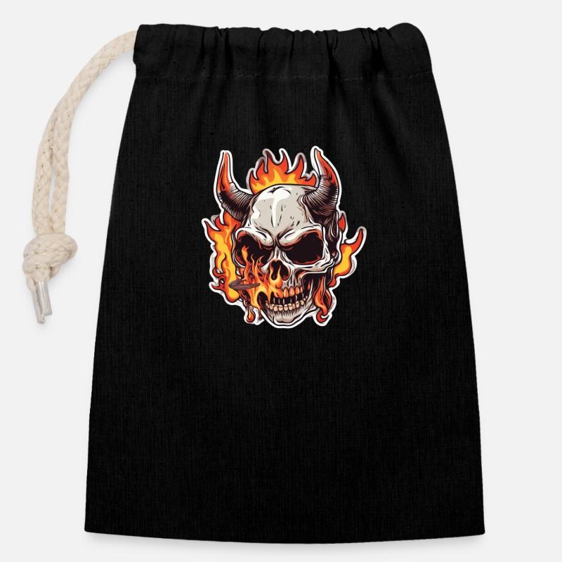 Horned skull | I am the BBQ - Closable cotton gift bag (14x20cm) - black