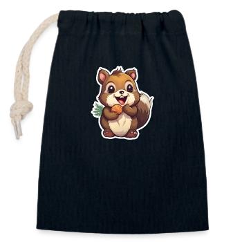 Süßes Eichhörnchen mit Nuss - Verschließbarer Geschenkbeutel aus Baumwolle (14x20cm) - Navy - Vorne