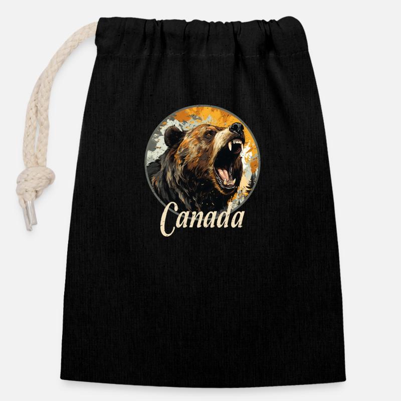 CANADA - Verschließbarer Geschenkbeutel aus Baumwolle (14x20cm) - Schwarz