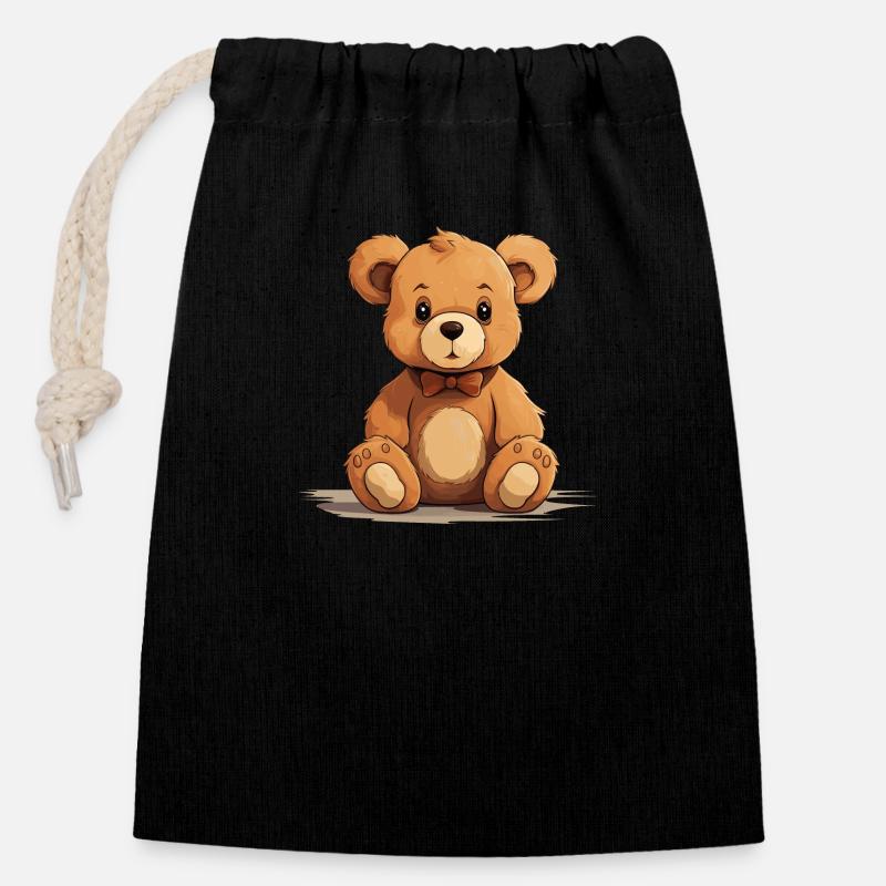 Nounours - Sac cadeau en coton avec cordon (14 x 20 cm) - noir