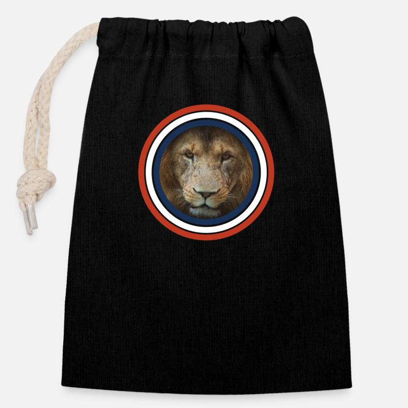 Cercles de couleur de lion rouge blanc bleu - Sac cadeau en coton avec cordon (14 x 20 cm) - noir