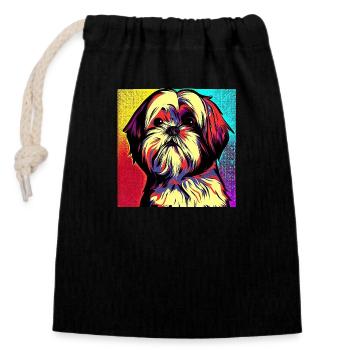 Shih Tzu Pop Art - Sac cadeau en coton avec cordon (14 x 20 cm) - noir - Devant