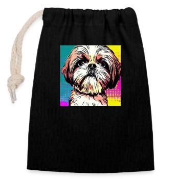 Shih Tzu Pop Art - Sac cadeau en coton avec cordon (14 x 20 cm) - noir - Devant