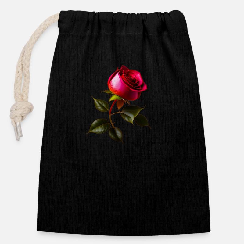 Red Rose - Closable cotton gift bag (14x20cm) - black