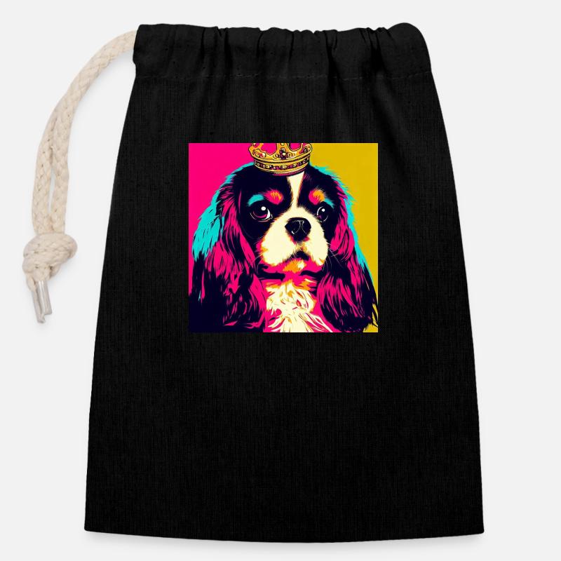 Cavalier King Charles Spaniel Pop Art - Sac cadeau en coton avec cordon (14 x 20 cm) - noir