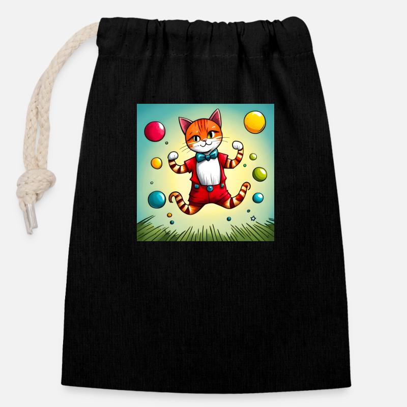 Cute Adorable Cat Having Fun Juggling - Closable cotton gift bag (14x20cm) - black