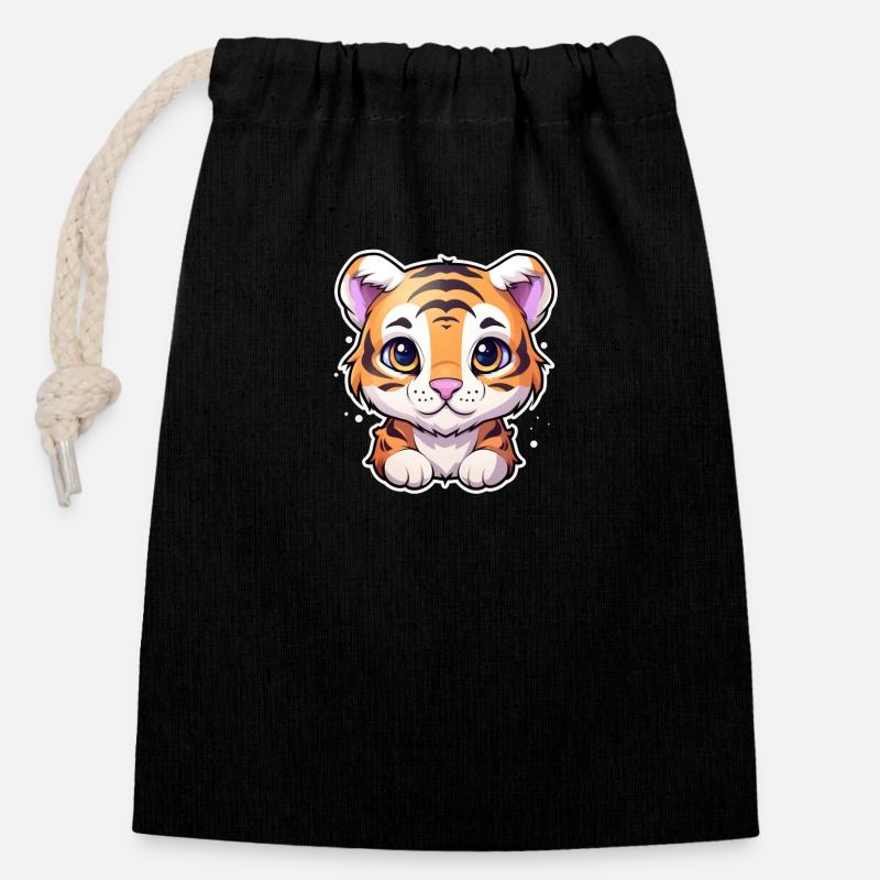 Bébé tigre - Sac cadeau en coton avec cordon (14 x 20 cm) - noir