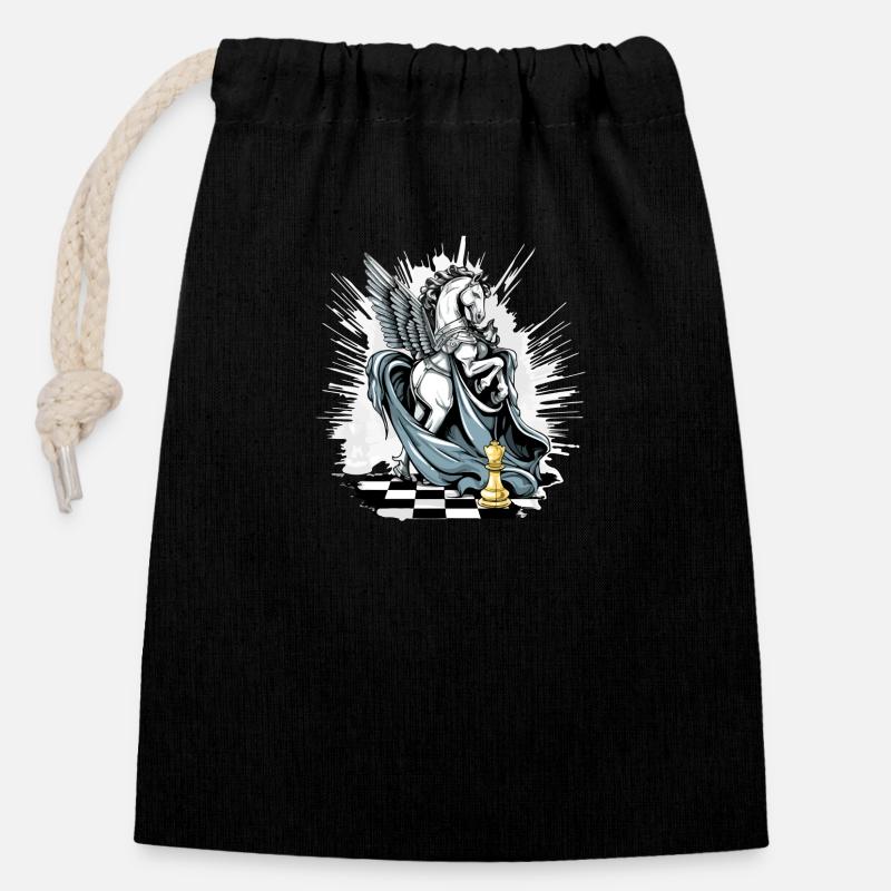 Le cavalier ailé n°2 - Sac cadeau en coton avec cordon (14 x 20 cm) - noir