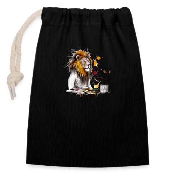 Leo the lion painter - Closable cotton gift bag (14x20cm) - black - Front