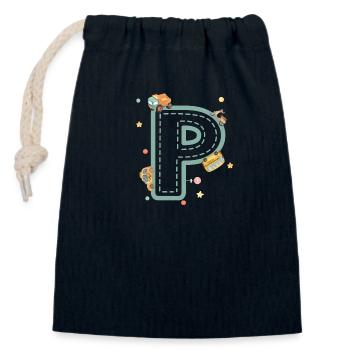 Buchstabe p Fahrzeug - personalisiertes Kindergeschenk - Verschließbarer Geschenkbeutel aus Baumwolle (14x20cm) - Navy - Vorne