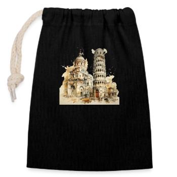 Schiefer Turm von Pisa Italien abstraktes Design - Verschließbarer Geschenkbeutel aus Baumwolle (14x20cm) - Schwarz - Vorne